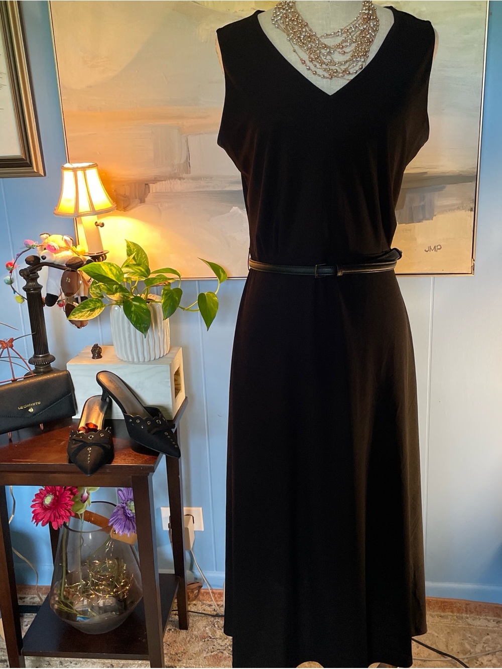 Apt. 9 Black V-Neck Sleeveless Belted Maxi Dress